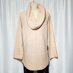 NWT Calvin Klein Pink Blush Cowl Neck Waffle Accent Sweater Women's (XL)